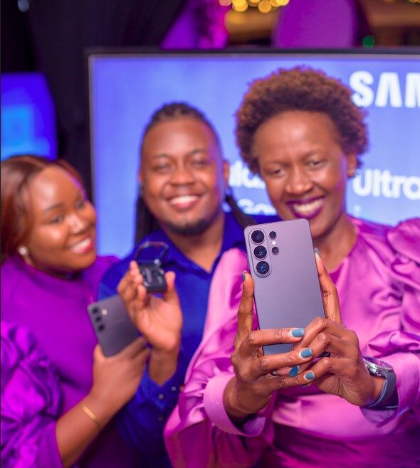 (L-R) Nyawira Muraguri Head of Corporate Marketing Samsung Electronics East Africa, Levis Ryan Digital Marketing Manager and Nakhulo Khaimia Marketing Manager Mobile Division Samsung Electronics East Africa, experiencing the Galaxy S26 series with the Buds Pro4 and the Watch 8
